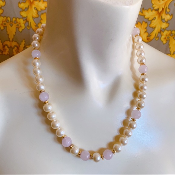 Bloomingdale's Jewelry - Bloomingdales pearl necklace gold pink quartz  18”